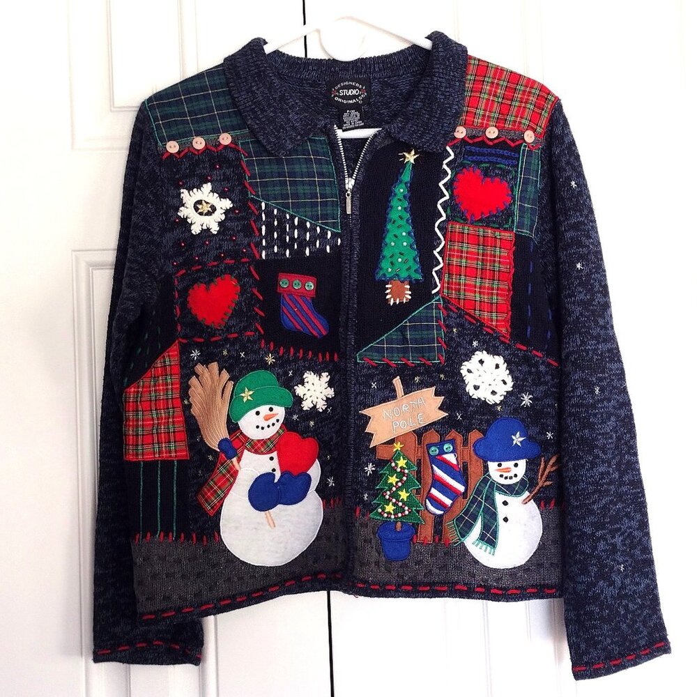 Women's Chritmas Sweater by Designer Studio Originals - Petite/Medium - Zip-Up